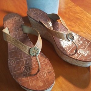 Tory Burch tan leather Thora wedge